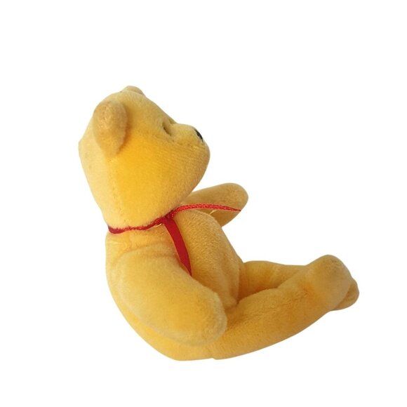 Vtg McDonalds Ty Beanie Teddy Bear 5" Yellow Red Ribbon Happy Meal Logo Soft - Picture 2 of 6